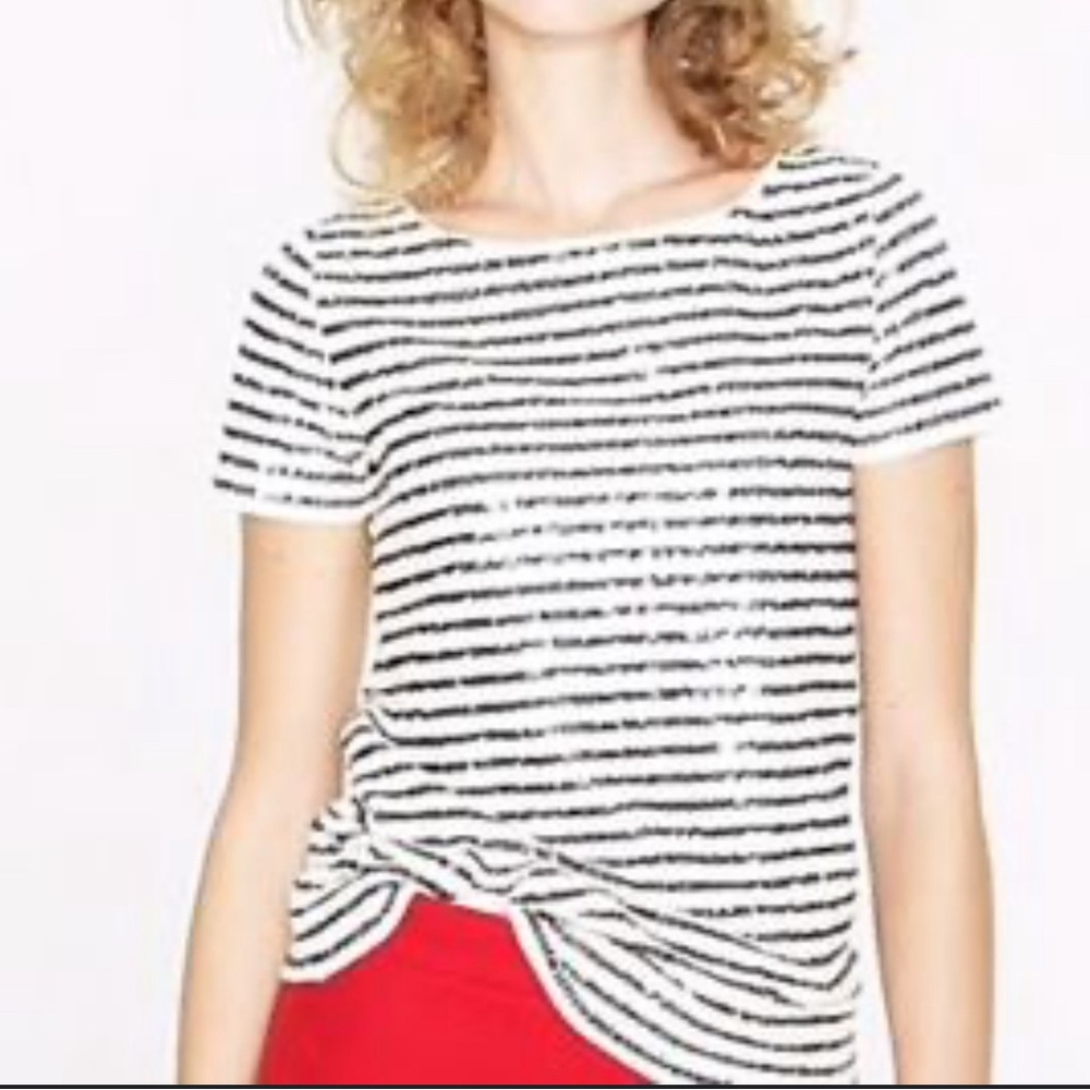 J Crew Ivory and Black Short Sleeve Crewneck Tee Shirt Top Style 33540 Size XL
